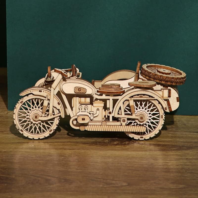 BaronHong 3D Puzzles - Motorcycle Tricycle Wooden Model Kits for Adult-Retro Design Sidecar Building Kit(Yellow,M) - Image 2