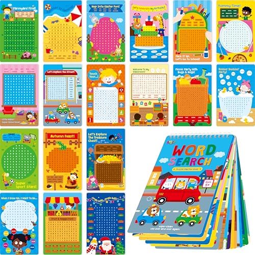 SpriteGru Dry Erase Word Search Game Pad, 30 Reusable & Erasable Word Games, Search & Find Puzzles Brain-Boosting Activity Book for Kids, Educational Toy for Road Trip Airplane Travel by SpriteGru
