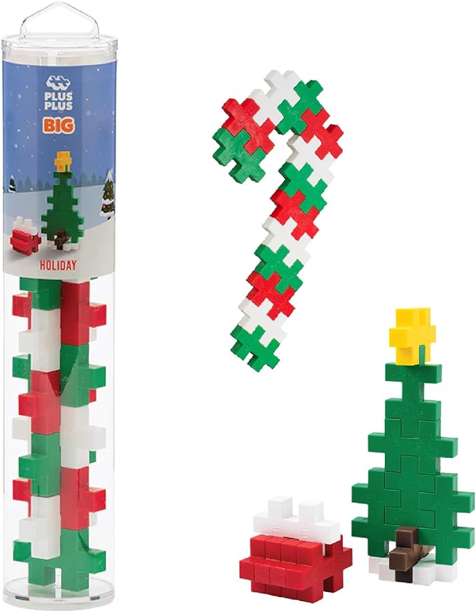 Plus Plus Big - Instructed Tube - 15 Piece Holiday Mix - Construction Building STEM/STEAM Toy, Interlocking Large Puzzle Blocks for Toddlers and Preschool