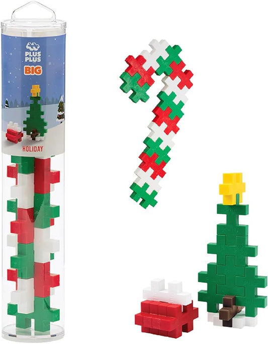 Plus Plus Big - Instructed Tube - 15 Piece Holiday Mix - Construction Building STEM/STEAM Toy, Interlocking Large Puzzle Blocks for Toddlers and Preschool