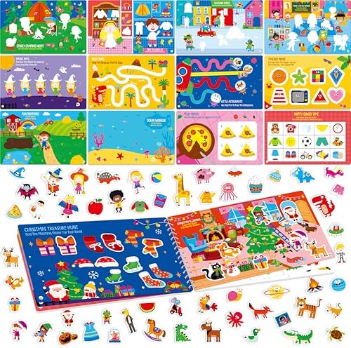 SpriteGru Sticker Activity Pad, 30 Different Scenes & 100+ Reusable Stickers, Dry Erase Brain-Boosting Puzzle Activities Book for Kids, Educational Toy for Road Trip, Airplane & Car Travel by SpriteGru