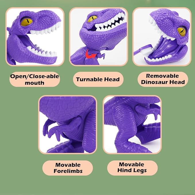 10PCS Plastic Dinosaur Simulation Dentist Play Set Animation Medical Kit Pretend Toy for Kids Hygienic Habbit Cultivation Role Play Game for Children 5 Models 4 Colors OPP Bag Packaging (Purple)