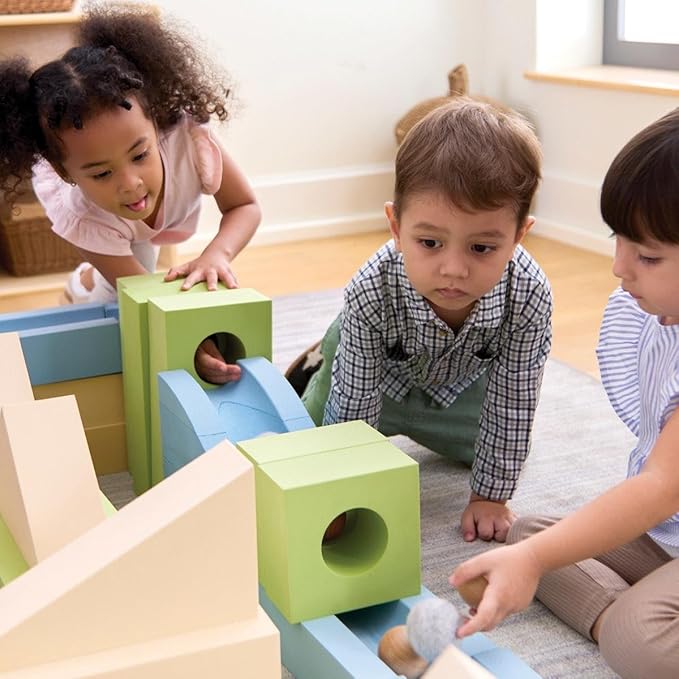 Kaplan Early Learning Ramp and Roll Discovery Blocks Set - 48 Pieces - STEM Marble Run Building Toy for Toddlers & Preschoolers, Oversized Foam Blocks with Included Balls, Physics and Engineering Play