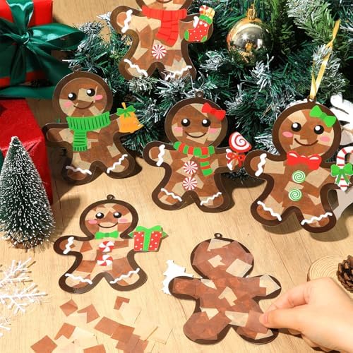 36 Set Christmas Gingerbread Suncatchers Craft Kit for Kids Christmas Tissue Paper Sun Catchers Bulk DIY Your Own Gingerbread Man Hanging Ornament for Xmas Holiday Party Home School Classroom Activity - Image 5