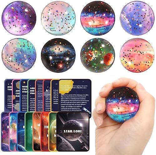 Pllieay 16PCS Solar System for Kids Galaxy Space Toys, 45mm Bouncy Balls Bulk and Galaxy Flashcards for Party Favors, Educational Space Toys by Pllieay