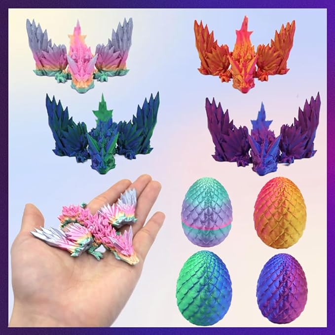 3D Printed Dragon Egg Toy, Fidget Toys for Children, Xmas Gift for Adults with Stress, Autism, ADHD, Perfect Christmas Stocking Stuffer (4 PCS)