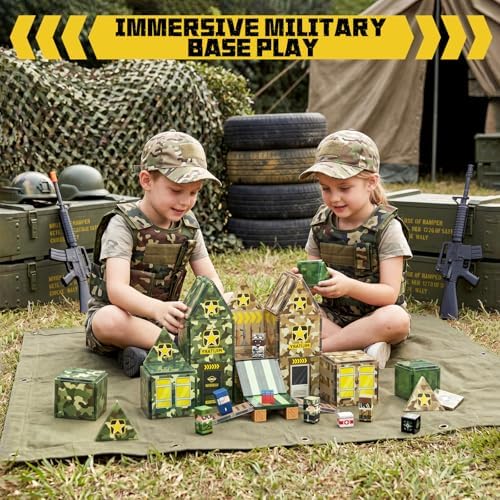 Bmag 109 PCS Military Magnetic Tiles Set, Army STEM Building Toys, Camo Printed Construction Blocks, Educational Play Gifts for Boys Girls Ages 3-12 - Image 2