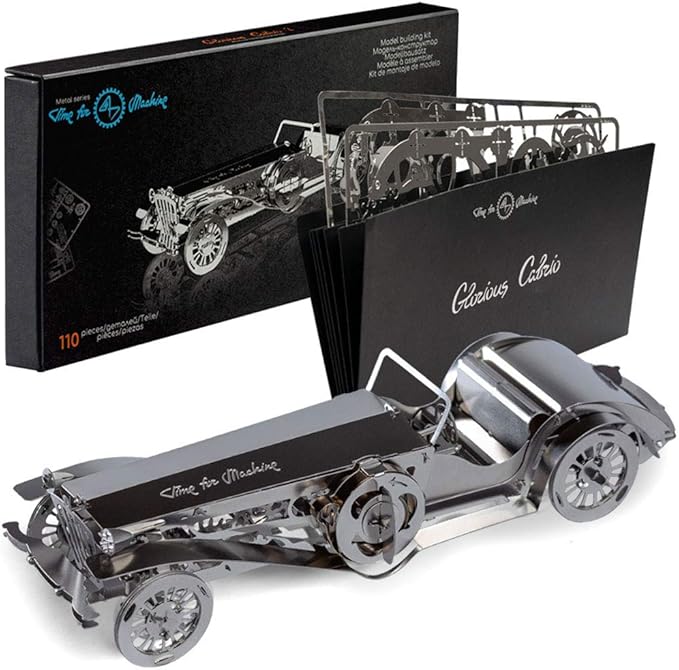 Model Car Kit 3D Model kit Glorious Cabrio2 - Moving Wind-Up Retro Car Collectible | 3D Puzzle for Adults - Metal DIY Kit | DIY Construction Set of a Vintage Car