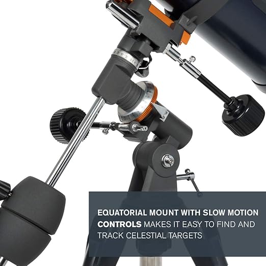 Celestron – AstroMaster 114EQ Newtonian Telescope – Manual Reflector for Beginners – Aluminized Mirror – Adjustable-Height Tripod – Includes Accessories Plus Astronomy Software Package