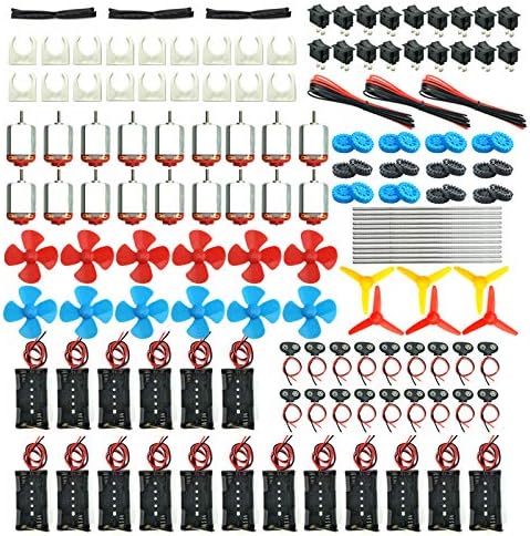 18 Set DC Motors Kit, Mini Electric Hobby Motor 3V -12V 25000 RPM Strong Magnetic with Shaft Propeller, 2 x AA Battery Holder,9V Battery Clip Connector,Plastic Wheels for DIY Science Projects by EUDAX