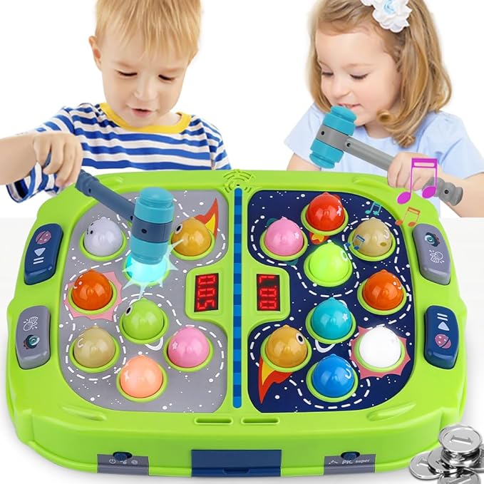 Whack Game Mole for Toddler, Toys for 3-12 Year Old Boys and Girls, Whack Game for Kids,Gifts for 3 4 5 6+ Year Old Boys, Interactive Educational Toys with Sound and Light, PK Mode with 2 Hammers