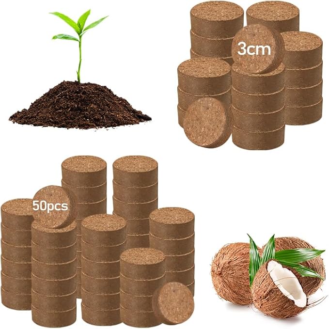 Legigo 50 PCS 30mm Coco Coir Pellets Potting Soil Mix- Compressed Coconut Coir Discs Seed Starting Soil Pellets, Coco Peat Soil Pods for Indoor & Outdoor Plants, Gardening Herbs Bonsai and Vegetables