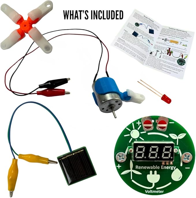 STEM Renewable Energy DIY Science Kit – Solar Panel & Wind Turbine Experiment Set for Boys & Girls Ages 8+ | Build LED & Voltmeter Circuits | Classroom, Homeschool & Science Fair Project
