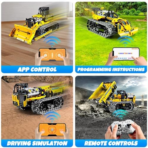 OKKIDY 3 in 1 Kids Remote Bulldozer STEM Technology Building Blocks Set Toys APP Remote Construction Blocks Engineering Excavator/Robot Ages 6-14 DIY Erector Sets for Boys and Girls-452 (PCS) - Image 4