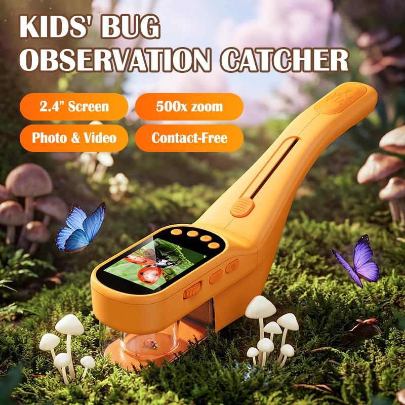 SIIOOE Bug Catcher Microscope for Kids Outdoor: STEM Toys with 500X HD Zoom - Birthday Gift for Boys Girls Age 3-12 - Handheld Nature Explorer Kits for Summer Camping - Image 2