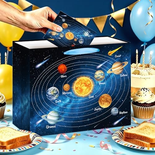 Solar System Gift Bag Outer Space Birthday All-in-One Kit with Greeting Card Sticker Envelope & Blue Tissue Paper for Astronomy Galaxy Planets Theme Gift Wrapping Educational Supplies Classroom Gifts - Image 6