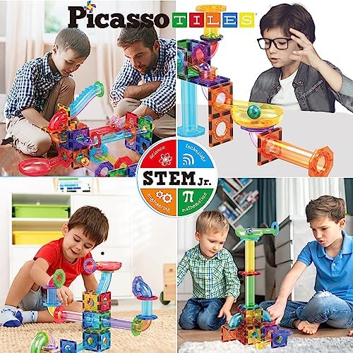 PicassoTiles Marble Run 60 Piece Race Track Magnetic Tiles Magnet Building Block Educational Construction Toy Set Playset STEM Learning Kit Child Brain Development HandEye Coordination Training PTG60 - Image 3