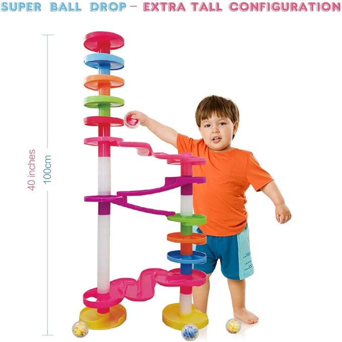 WEofferwhatYOUwant Super Ball Drop – 26-Piece Giant Marble Run for Toddlers 10M+ | Extra Tall STEM Tower Toy with Large Balls, Windy Ramps & Double Bridges | Expandable, Durable & Educational Toy Set