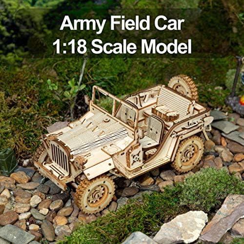 ROKR 3D Wooden Puzzle for Adults-Mechanical Car Model Kits-Brain Teaser Puzzles-Vehicle Building Kits-Unique Gift for Adults,Teens on Birthday/Christmas Day(1:18 Scale)(MC701-Army Field Car) - Image 2