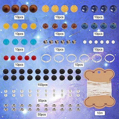SUNNYCLUE 1 Box 300+Pcs DIY 10 Sets Solar System Bracelets Kit Universe Galaxy The Nine Guardian Planets Bracelet Necklace Tiger Eye Bead Natural Gemstone Beads for Jewelry Making Kits Craft - Image 2