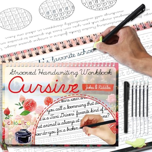 chiazllta Grooved Cursive Handwriting Workbook with Disappearing Ink Pens Magic Reusable Grooved Cursive Writing Practice for Beginners Kids Kickoff Workbook Homeschooling Supplies (Jokes & Riddles) by chiazllta