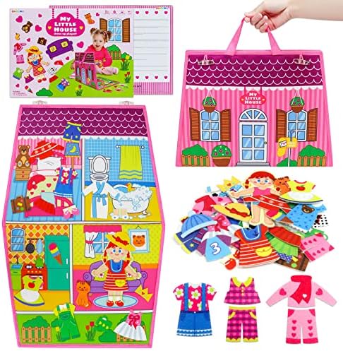 OKOOKO Dress Up House Felt Board 35PCS Double-Sided Foldable Dress Up Teaching Girls Toy Preschool Crafts Storytelling Early Learning Interactive Play Kit for Toddlers Kids by OKOOKOBabyKidsProducts