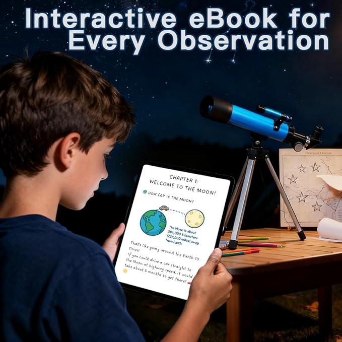 Telescope for Kids 50mm 100x Magnification Beginner Telescopio with Tripod, 2 Eyepieces & Finder Scope, STEM Educational Gift for Boys & Girls Ages 6-12, Portable Kids Telescope for Astronomy