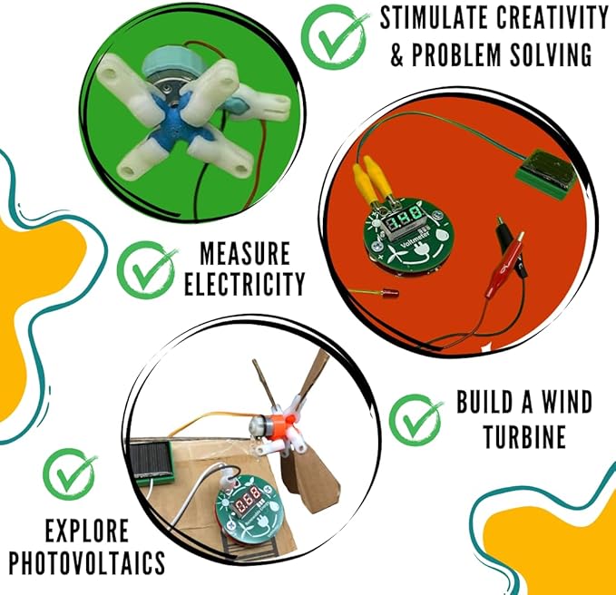 STEM Renewable Energy DIY Science Kit – Solar Panel & Wind Turbine Experiment Set for Boys & Girls Ages 8+ | Build LED & Voltmeter Circuits | Classroom, Homeschool & Science Fair Project