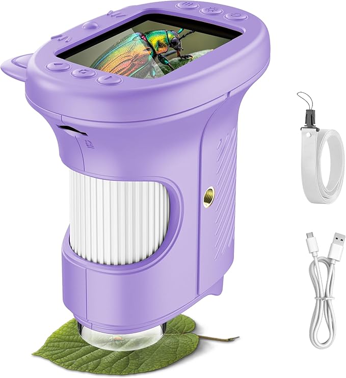 Kids Microscope, 1000X Portable Mini Pocket Microscope with 2.4″ IPS Screen & 8 LEDs, Rechargeable, STEM Educational Science Kit Toys, Best Christmas Birthday Gifts for 4-12 Year Old, Grape