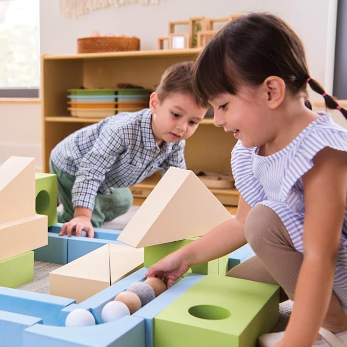 Kaplan Early Learning Ramp and Roll Discovery Blocks Set - 48 Pieces - STEM Marble Run Building Toy for Toddlers & Preschoolers, Oversized Foam Blocks with Included Balls, Physics and Engineering Play