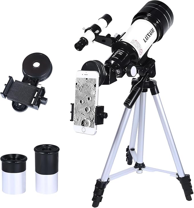 Telescope,70mm Telescope Refracting with Phone Adapter for Adults,Astronomy Beginners,with Multilayer Broadband Coating,Adjustable Tripod and Finderscope