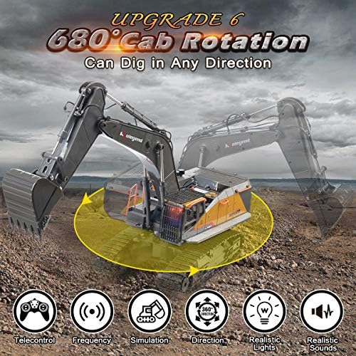 kolegend Remote Control Excavator Toy 1/14 Scale RC Excavator, 22 Channel Upgrade Full Functional Construction Vehicles Rechargeable RC Truck with Metal Shovel and Lights Sounds - Image 5