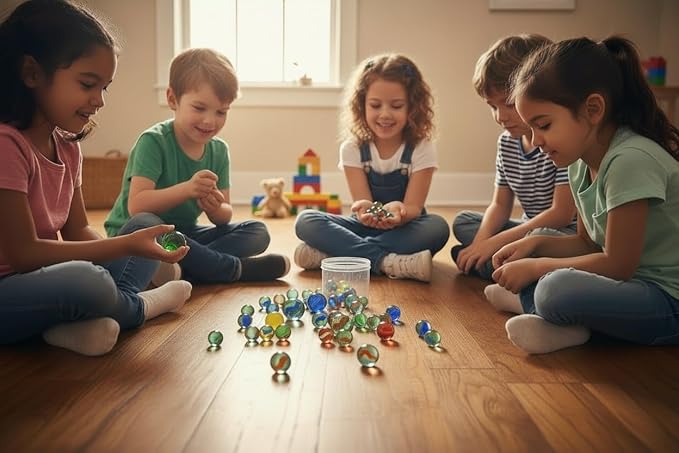 Classic Glass Marbles Set - 50 Pieces Assorted Colors and Sizes, Marbles for Kids, Marbles Bulk Collection, Traditional Marble Game Set for Children