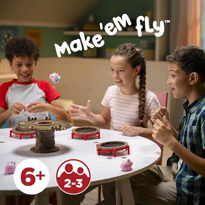 PlayMonster Pigs on Trampolines Board Games – Multi-Player, Preschool Toys, Hand-Eye-Coordination Game, The Muddiest Pig Wins, Ages 6+