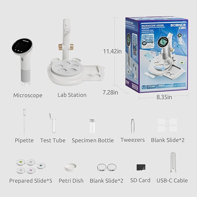 Science Can Microscope for Kids, 2-in-1 Handheld Microscope with 2.5" HD Screen, Photo & Video Recording, STEM Toys Educational Science Kit for Kids Ages 8-14, 8GB SD Card Included