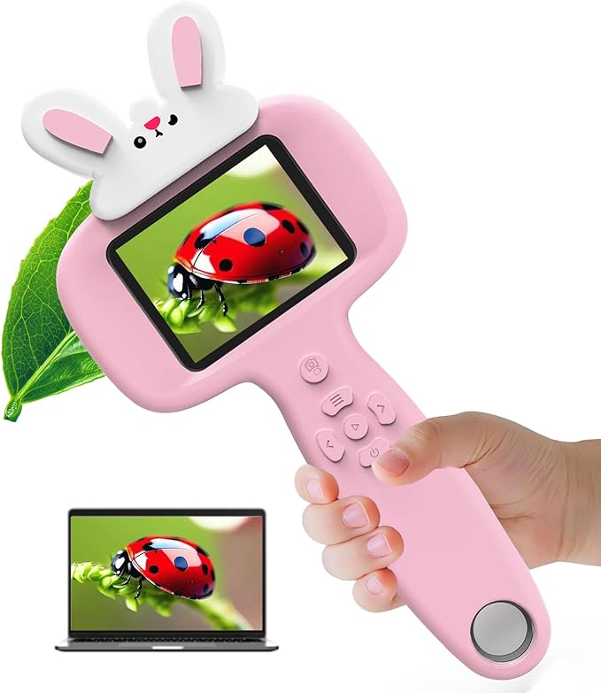 1000X Microscope for Kids with 16 Slides, 2.4" Handheld Digital Pocket Microscope, STEM Educational Science Toys for Christmas Birthday Gifts for 3+ 4 5 6 7 8 9 10 11 12 Year Old Boys Girls, Pink