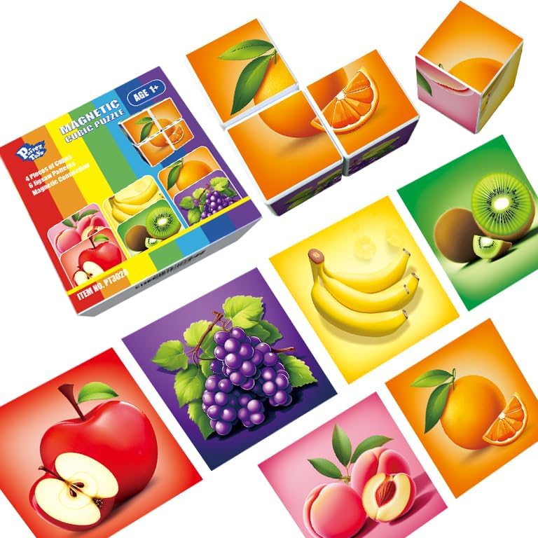 Pairez Toys Magnetic Blocks Toddler Toys, 1.65 inch Large Building Cubes for Kids Boys & Girls Age 1+, Fruit Magnet Puzzle Cubes, Preschool Educational Brain Teaser Toys by PairezToys