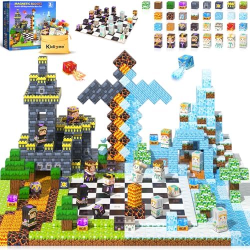 144PCS Magnetic Blocks - Mine Magnet World Chess Set, Magnetic Building Toys Games for Kids Ages 5-7 6-8 8-12, Magnet Blocks Kids Toddler Toys, Ideal Gifts for Boys & Girls Ages 3+ by MineMagnetWorld