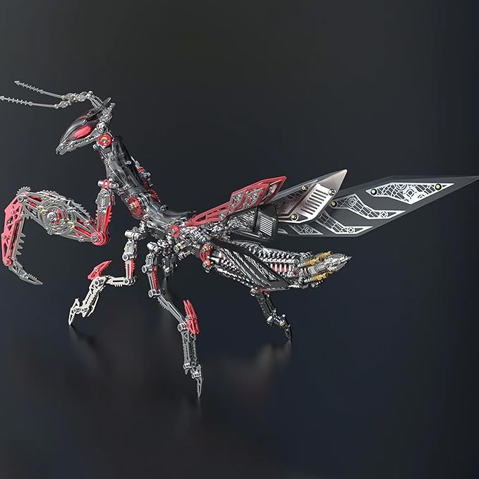 Metalkitor 3D Metal Puzzles for Adults, Giant Mantis Model Kit - Steampunk DIY Ornament - Assembly Jigsaw Crafts Brain Teaser - Perfect Room Decor and Gift Choice(1200+PCS, Black Red) (Black Red)