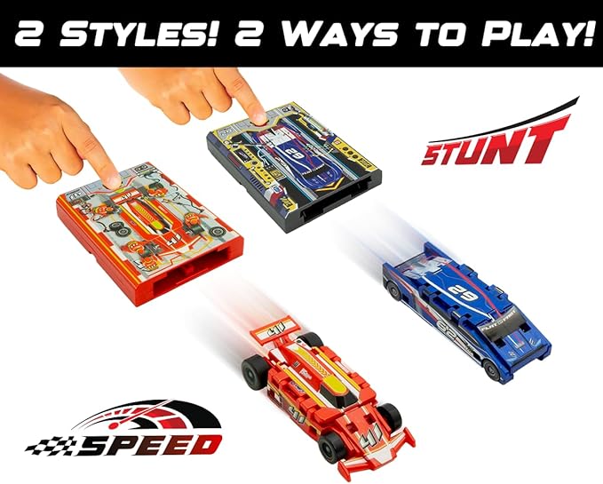 FLAT 2 FAST Original Speed Card Racer – Flat Car Racer and Pocket Size Racecar Launcher with Real Rubber Tires for High-Speed Racing – Load, Launch, Race! – Neon Green