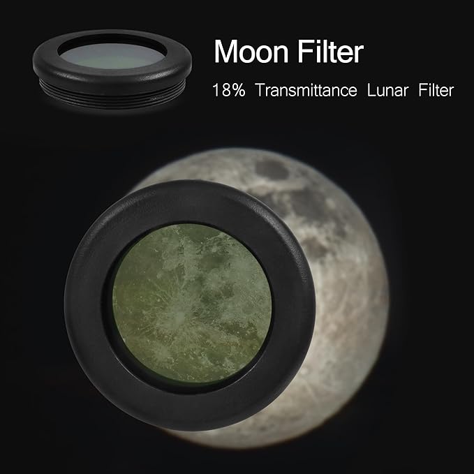 Astromania Telescope Eyepiece Set Accessory Kit for Astronomy Enthusiast Beginner, FMC 6mm Plossl 15mm Kellner Eyepiece Barlow Lens 2X with T Thread, Moon Filter 25&80A Color Filter&Sturdy Carry Case