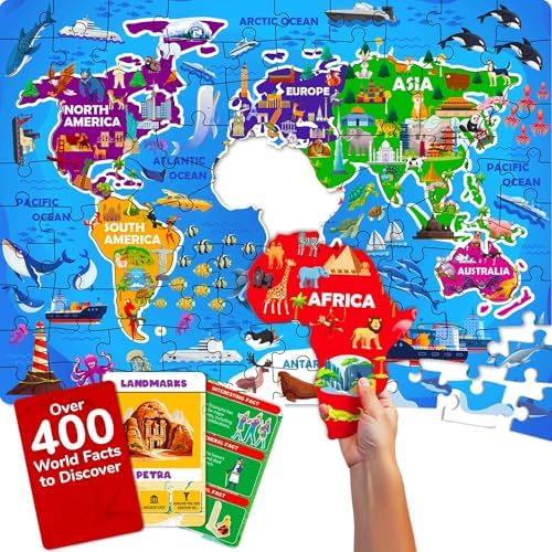 World Map Puzzles for Kids Ages 8-10 - 70 Pcs Jigsaw Kids Puzzles Ages 6-8 by QUOKKA