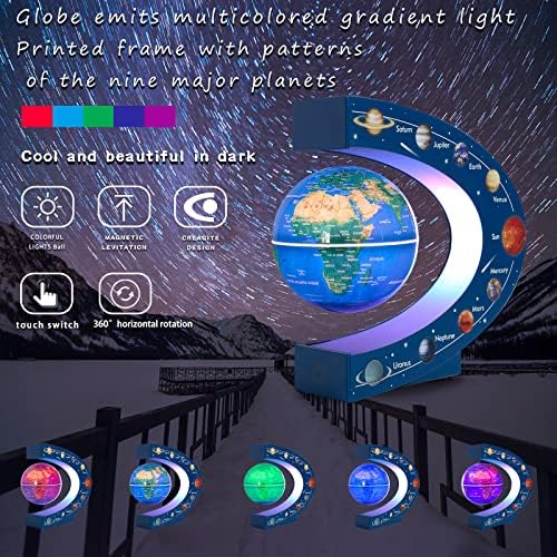 Magnetic Levitation Floating Rotating 3in Globe With Colored Lamp For Men Boss Cool Office Decor Gifts Or Kids Desk Toys,Nine planetary solar systems astronomy educational cosmic earth globe - Image 4