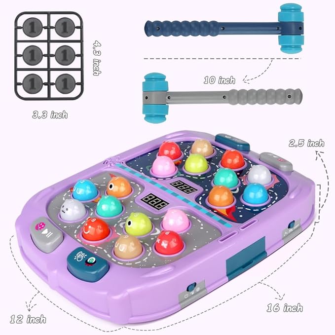 ANNKIE Whack Game Mole for Kids, Toys for 3 4 5 6 7 8+ Year Old Boys and Girls, Pounding Game for Kids with 3 Modes,2 Hammers,Gifts for 3-12 Year Old Boys Grils, Interactive Toy with Sound and Light