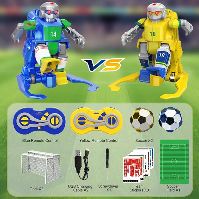 X-Verse Robot Toys for Kids, Dual Remote Controlled Soccer Robot with Lights - Soccer Game Mode, Soccer Robots with Soccer, Soccer Field and Goalposts, Christmas Birthday Gift for Boys