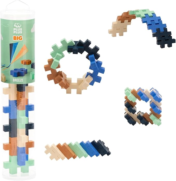PLUS PLUS Big – 15 Piece Breeze Mix – Construction Building Stem/Steam Toy, Interlocking Large Puzzle Blocks for Toddlers and Preschool, Open Play Tube