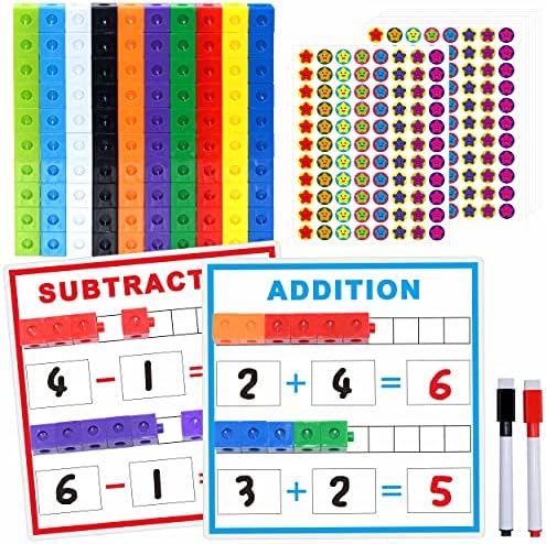 SpriteGru Math Linking Cubes, Math Cubes Manipulatives with Activity Cards Linking Cube Math Counters for Kids Kindergarten Learning Activities by SpriteGru