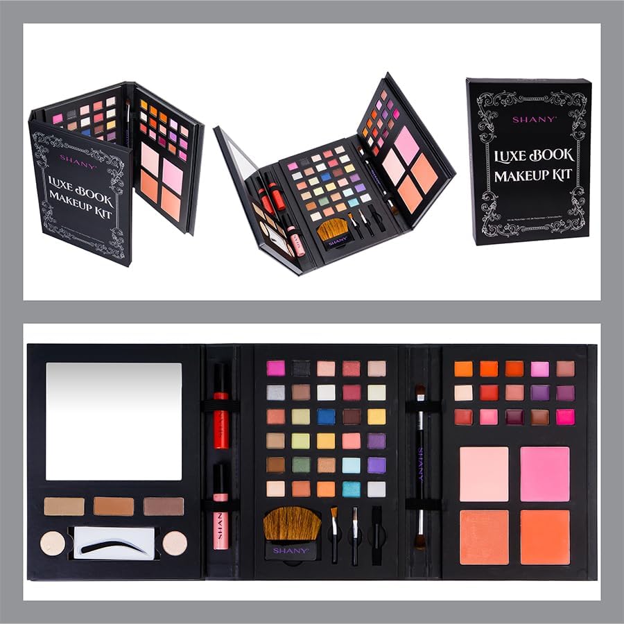 SHANY Luxe Book Makeup Set - All In One Travel Cosmetics Kit with 30 Eyeshadows, 15 Lip Colors, 5 Brushes, 4 Pressed Blushes, 3 Brow Colors, and Mirror - Image 6