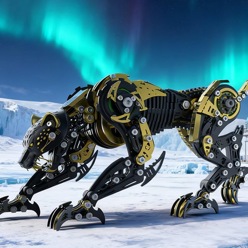 Punk DIY Mechanical Metal Assembly 3D Animal Cheetah Leopard Stainless Steel Puzzle Model kit for Adults and boy Toy Gift (Black) - Image 2