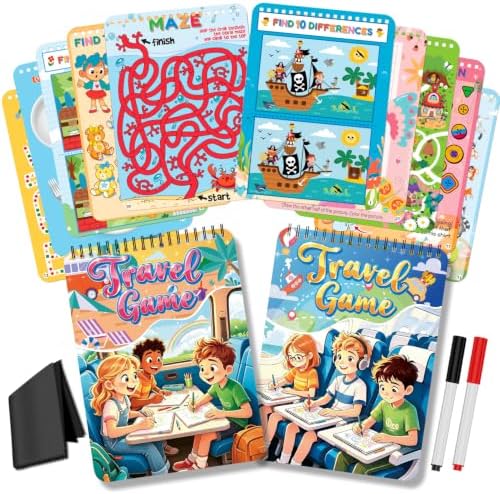 Elfew 2 Pack Reusable Wipe Clean Travel Game Activity Books for Kids 8-12 by Elfew